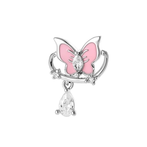 Silver butterfly earrings with pink enamel and sparkling teardrop zircon crystals
