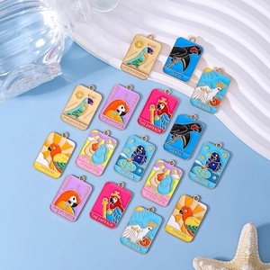 10pcs tarot parrot alloy enamel pendants rectangle bird charms for DIY jewelry making