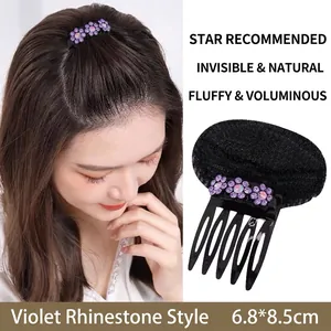 Unsichtbare Haarwurzel-Volumen-Clip mit violetten Strassblumen für flauschiges Haar