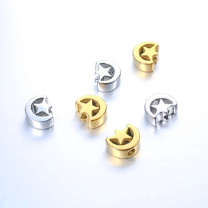 Star Moon Pendants Stainless Steel Mirror Polished 3D Hollow Beads For DIY Jewelry Making Necklaces Bracelets Accessories