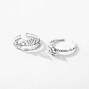 Luxurious S925 sterling silver crown ring set with shimmering zircons and open design