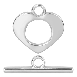 Polished silver stainless steel OT toggle clasp and heart charm jewelry components