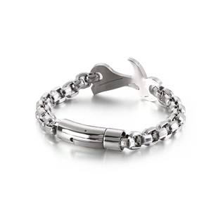 Men's stainless steel wrench bracelet featuring a square link chain in silver finish