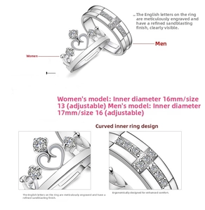 Detail view of crown and cross rings with sandblasted finish and adjustable open band