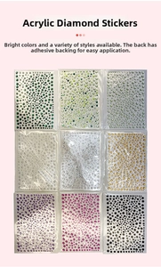 Macro shot of 9 colors self-adhesive acrylic rhinestones for eye makeup and nail art