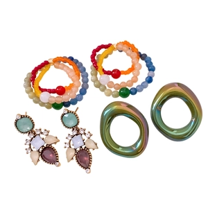 Vintage style earring set with colorful beads and rhinestone water drop pendants