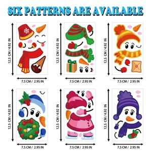 Detailed view of 6-piece Christmas snowman DIY sticker set with exact dimensions