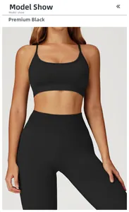 Detail of high-stretch knitted premium black yoga bra with racerback design for sports