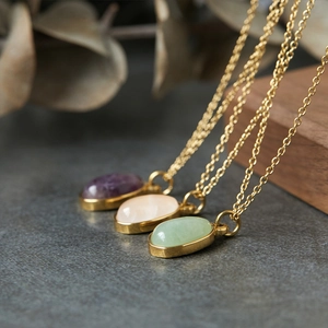 Irregular green aventurine pendant necklace with 18K gold plated titanium steel chain