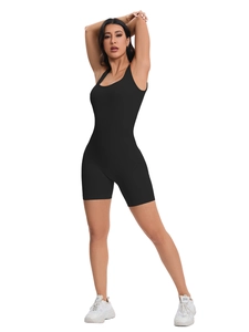 Close-up of seamless ribbed black bodysuit showing U-neckline and breathable texture