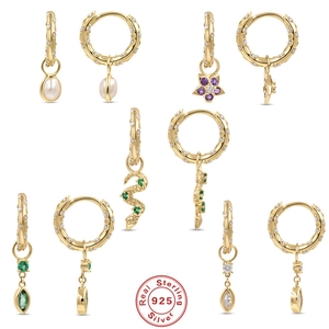 925 Sterling Silver Earring Post Hoop Earrings For Women With Zirconia Artificial Pearl Dangle Elegant Geometric Jewelry Gold Plated