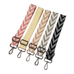 Adjustable geometric canvas bag straps with bronze metal hooks in five vibrant colors