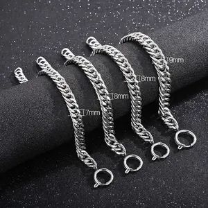 Curb Chain Bracelet Stainless Steel Polished Hip Hop Punk Style With Circular Spring Clasp For Men And Women Trendy