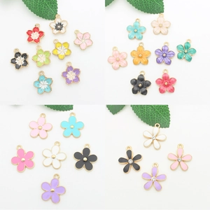 Assorted enamel flower charms in multiple colors for DIY handmade jewelry crafting