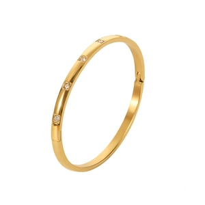 Bracelet Jonc Ovale Acier Inoxydable Plaqué Or 18K Avec Zircone Bijou Élégant Pour Femme