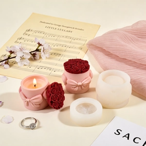 Stampo in silicone per barattoli di candele a rosa con fiocco per San Valentino