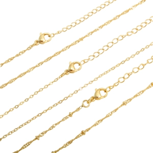 Golden stainless steel chain necklaces set including lobster clasps and extension links