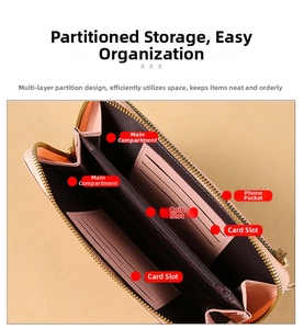 Detail view of pink multifunctional crossbody wallet with interior phone and card slots
