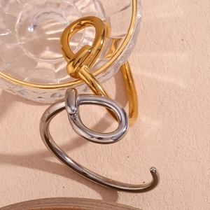 Knot Open Bangle 316L Stainless Steel 18K Gold Plated Twisted Wire Hollow Teardrop Polished Minimalist Jewelry