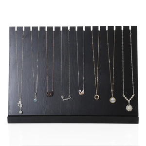 Solid black wood necklace display stand with 9 hooks for jewelry storage and showcase