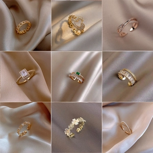 Alloy Zircon Artificial Pearl Adjustable Open Rings For Women Heart Butterfly Cross Geometric Vintage Fashion Minimalist Jewelry
