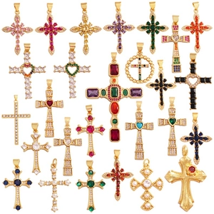 Dijes Colgante Cruz Cobre Chapado En Oro Con Circonita Cúbica Y Perla Artificial Para Creación De Joyas Estilo Religioso