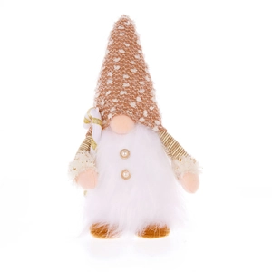 Christmas gnome plush ornament with light-up feature and tall patterned hat on white background