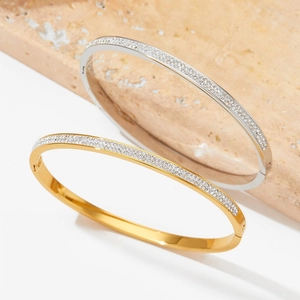 Stainless Steel Double Row Rhinestone Pavé Hinged Bangle Fashion Starry Sky Jewelry For Women Gold And Silver Color