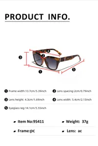 Size chart for cat eye sunglasses showing frame width 13.7cm and lens height 4.3cm