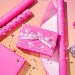 Gift Wrapping Paper Roll Copperplate Paper Hot Stamping Holographic Laser Pink Star Polka Dot Birthday Party Luxury Decorative