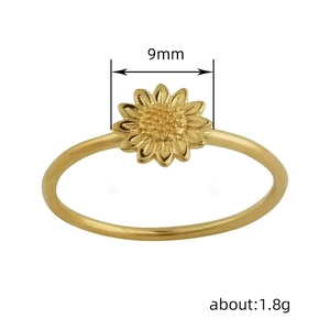 Minimalist gold sunflower ring for women with 9mm petal design and 1.8g lightweight band