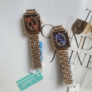 Luxury square dial women watches with rose gold steel band and rhinestone accents