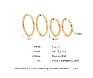 Detailed size comparison and specifications for gold titanium steel hoop earrings