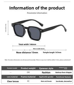 Parámetros de tamaño detallados y especificaciones para las gafas de sol de montura cuadrada