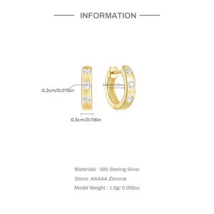 Detail view of 925 sterling silver hoop earrings with 1.6g weight and AAAAA zirconia