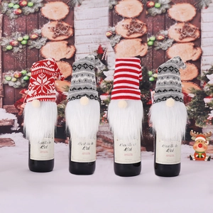 Christmas Gnome Wine Bottle Cover Knitted Hat Faceless Doll Forest Old Man Xmas Party Dining Table Decor