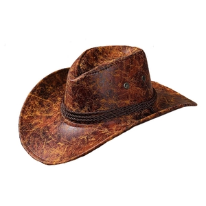Vintage brown straw cowboy hat with wide brim and braided rope for outdoor activities