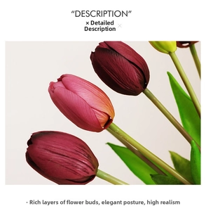Detailed close-up of dark purple and pink faux tulips showing realistic petal texture