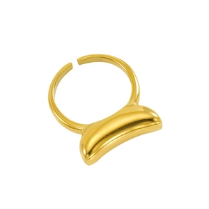 18K gold-plated stainless steel open ring with a thick curved crescent teardrop design