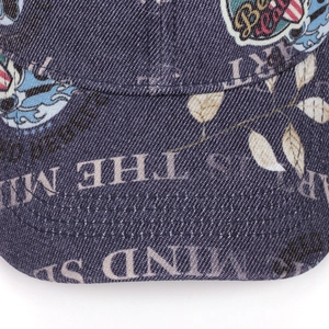 Gorra de béisbol de mezclilla azul oscuro con graffiti vintage de tigre y flores