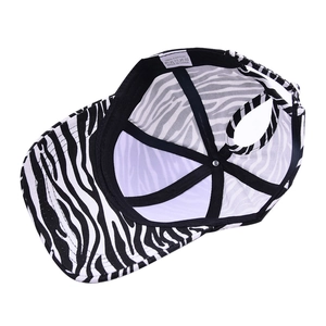 Striped zebra pattern ponytail baseball hat for women with 100 percent cotton lining