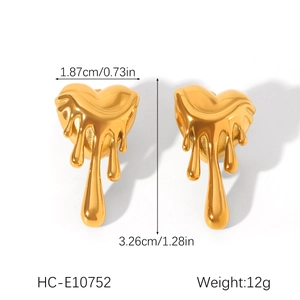 Detailed size specifications for gold molten heart stud earrings with weight info