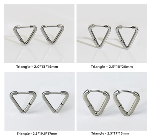 Comparison of four sizes of minimalist geometric stainless steel triangle hoop earrings
