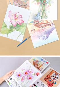 Detail of 4-pack watercolor painting cards showing floral and castle designs with brushes