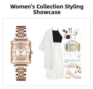 Luxury rose gold square watch with rhinestone bezel and fashion styling suggestions