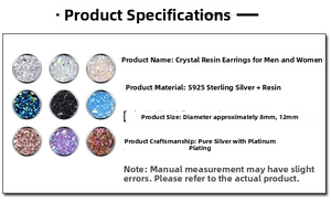 Detailed size comparison showing 8mm and 12mm S925 silver druzy crystal stud earrings