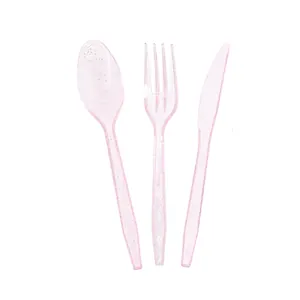 Pink translucent cutlery set with gold glitter and non-slip handles for birthday parties