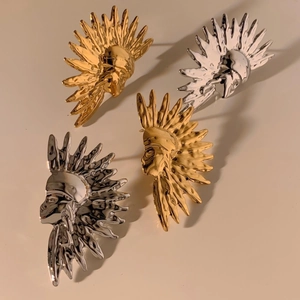 Stainless Steel Stud Earrings Indian Chief Head Tribal Warrior Feather Headdress Bohemian Jewelry Waterproof Hypoallergenic Women