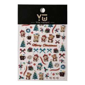 3D embossed Christmas nail art stickers featuring bears, trees and festive patterns