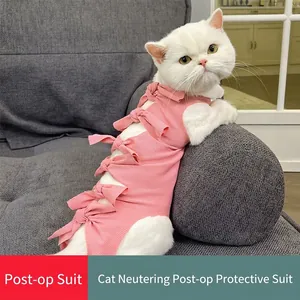 Cat Recovery Suit Breathable Ribbed Polyester Anti Licking Post Surgery Wound Protection Ribbon Straps For Cats Small Dogs